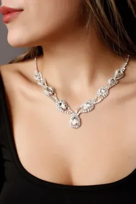 HUBANN Gümüş Kaplama Silver Taşlı Hürrem Kolye Özel Günler Kolyesi Düğün Nişan Kolyesi Gerdanlık