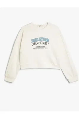 Koton Kolej Sweatshirt Bisiklet Yaka Baskılı Standart Kesim Üç İplik Şardonlu
