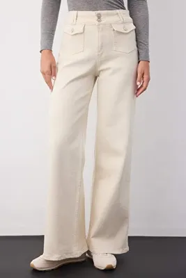 TRENDYOLMİLLA Wardrobe Essentials Ekru Yüksek Bel Cep Detaylı Comfort Esnek Wide Leg Palazzo Jeans TWOAW26JE00120