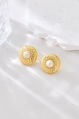 LuviAnka 18K Altın Kaplama Doğal İnci Gold Küpe