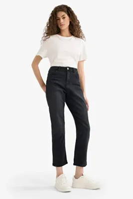 Defacto Pamuklu Straight Fit Mary Vıntage Yüksek Bel Bilek Boy Siyah Jean Pantolon E9819AX25AU
