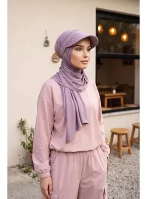Aisha's Design Çıkarılabilir, Ayarlanabilir Siperlikli Kaymaz Pratik Penye Şal,SPS-1 Lila