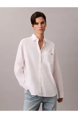 Calvin Klein Pamuklu Poplin Rahat Kesim Dokuma Kadın Beyaz Gömlek LV047F147G-YAA