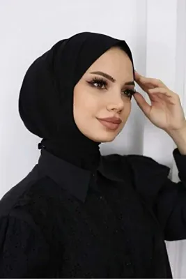 FRESCO SCARFS Kadın Tesettür Çıt Çıtlı Hijap Bone Hazır Türban Eşarp Şal Siyah