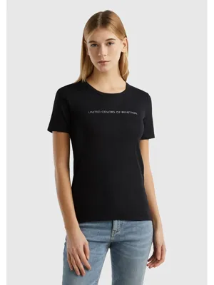 United Colors Of Benetton Kadın Siyah 100 Pamuk Benetton Yazılı Basic T Shirt
