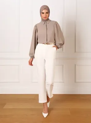 Refka Yırtmaç Detaylı Kumaş Pantolon - Off white - Refka