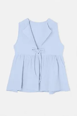 Drop by TrendyolMilla Mavi Ceket Yaka Önü Bağlamalı Uzun Bluz TDRSS26BZ00082