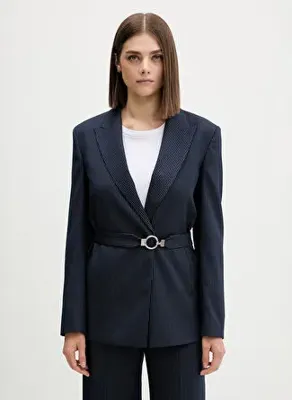 Hugo 50564126 Lacivert Kadın Çizgili Dokuma Blazer