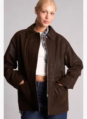 Defacto Regular Fit Polo Yaka Fermuarlı Cepli Suni Deri Mont