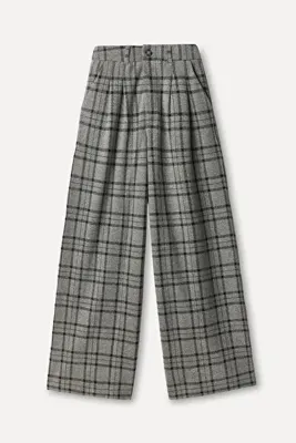 Mudo Kadın Gri Ekoseli Wide Leg Pantolon