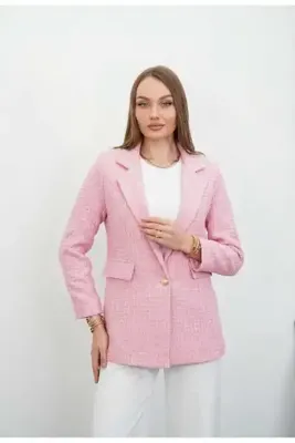 Niora Moda Pembe Tek Düğmeli Astarlı Tuvit Ceket