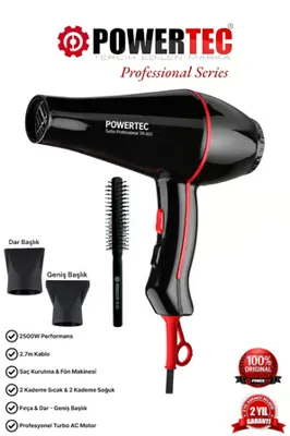 Powertec TR-601 Profesyonel Fön Makinesi & Saç Kurutma + Profesyonel Fön Fırçası