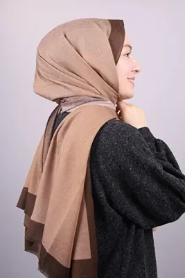 Jawel Düz Renk Şeritli Monogram Şal - Desen-01 - Renk-04