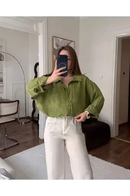 FERZOLAİO Bambu Oversize Yeşil Gomlek