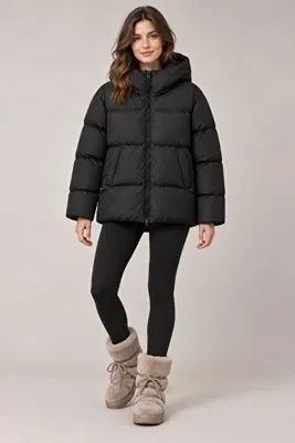 Mİ TİA ATELİER Kadın Siyah Basic Şişme Mont MTA027