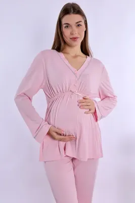 ByLohusa Pamuklu Emzirme Özellikli Rahat Kesim Hamile Lohusa Pijama Takımı Effortt - Pembe