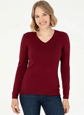 U.S. Polo Assn. Kadın Bordo Bisiklet Yaka Slim Fit Kazak GTD02-GBSK24