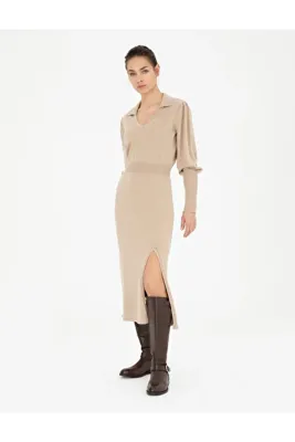 Pierre Cardin Krem Regular Fit Triko Elbise 50280227-VR071