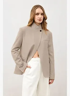 Antioch Bej Dik Yaka Kadın Blazer Ceket
