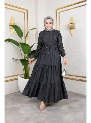 Harmatime butik Kadın Düğme Detaylı Fırfırlı Kot Elbise