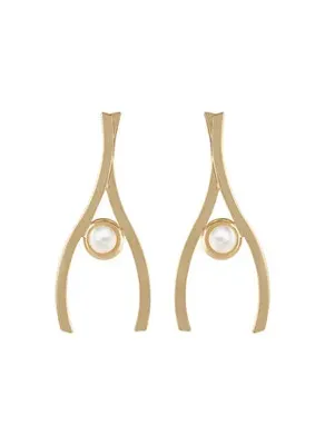 Treasure&Co. Altın Kaplama İnci Detaylı Modern Tasarım Küpe