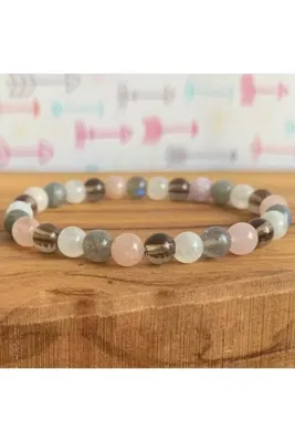 Genel Markalar Pembe-Kuvars-Labradorit-Ay Taşı-Dumanlı Kuvars Doğal Taş Bileklik 8mm