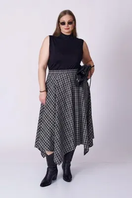 Büyük Moda BELİ LASTİKLİ ASİMETRİK PAMUKLU EKOSE ETEK