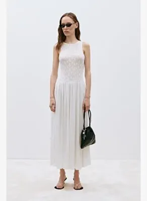 Suud Collection Ekru Lacy Dantelli Maxi Elbise