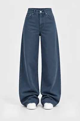 J&KSTORES Salaş Bol Paça Yüksek Bel Düz Baggy Jean Pantolon