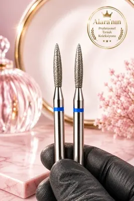 alaraycosmetics Alara'nın Profesyonel Tırnak Koleksiyonu 0.18 mm Alev Elmas Freze Ucu Mavi Bant Orta Sertlik İkili Kuru Manikür Set