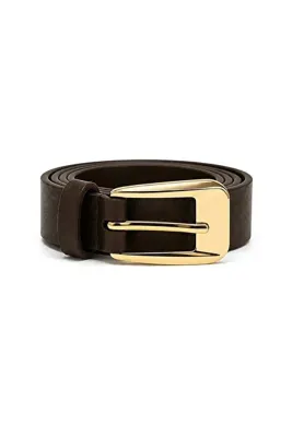 SHAKA Kahverengi SHK3015 Kadın Mini D Gold Tokalı İnce Suni Deri Bel Kemeri