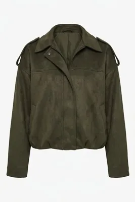 Jaglion ZR Kadın Bomber Haki Süet Oversize Ceket