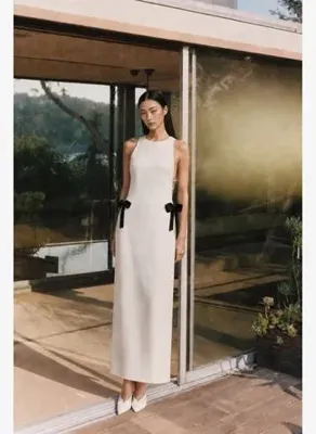 Nazlı Ceren Sabine Midi Krep Elbise Ivory