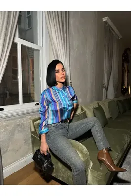 MEECY Çok Renkli Dikey Çizgili Premium Saten Gömlek - Retro Şık Tasarım
