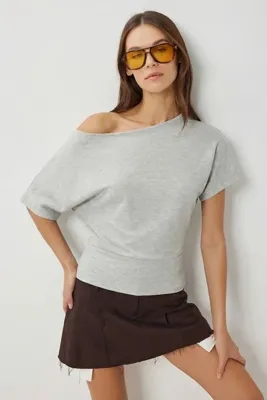 Lovelyİstanbul Açık Omuzlu Modal Bluz LBY0048 GRİ MELANJ