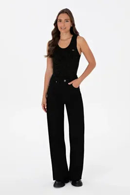 U.S. Polo Assn. Kadın Siyah Wıde Leg Flare Fit Kanvas Pantolon 50309352-VR046