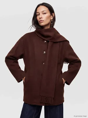 LC Waikiki Atkılı Oversize Kadın Kaşe Kaban