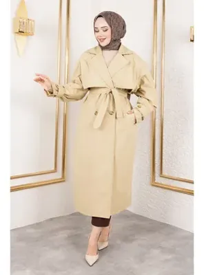 Tesettür Dünyası Ekstra Oversize Trençkot TSD250139 Bej