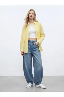 LTB Çizgili Oversize Sarı Gömlek