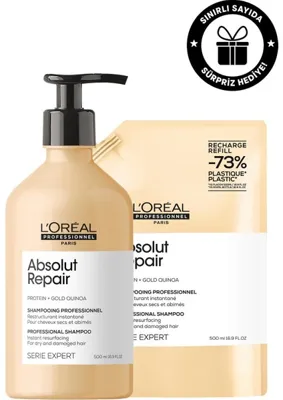 L'Oreal Professionnel L'Oréal Professionnel Serie Expert Absolut Repair Yıpranmış Saçlar Için Onarıcı Şampuan 500ML & 500ML Refill Saç Bakım Seti