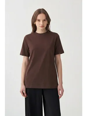 ALLDAY Kahve-Bisiklet Yaka Pamuklu T-Shirt