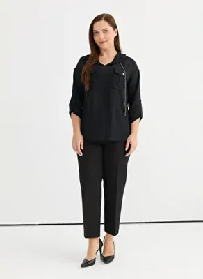 Selen Siyah Kadın Taşlı Bluz 25YSL8031-BB