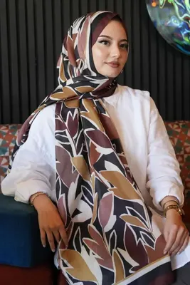 AFVENTE Yaprak Desen Kahverengi Soft Pamuk Şal