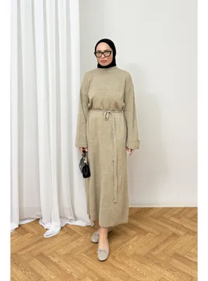 Melike Tatar Triko Elbise 80-8419 VİZON
