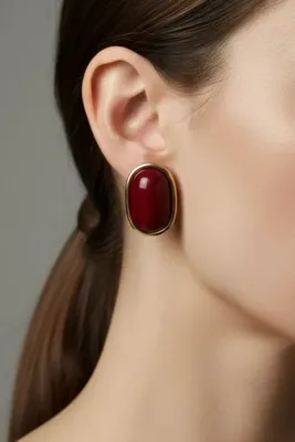 BHR AKSESUAR Altın Rengi Bordo Retro Küpe (3 cm)