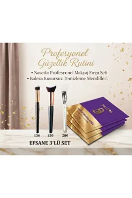 Nascita Oval Yapılı Kapatıcı Fırçası 136+3d Kabuki Fondöten Fırçası 0150 + Maske Fırçası 0280 Efsane