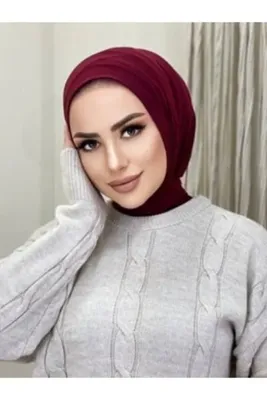Genel Markalar Kadın Tesettür Bordo Çıtçıtlı Boyunluk Hijap Bone Model Eşarp Şal 01 Organic001
