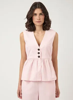 Yas Pembe Kadın Pamuklu Bluz YASTRIMA SL LINEN BLEND TOP