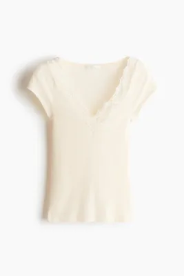 H&M Dantel Şeritli V Yakalı Üst