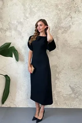 Elbee Fashion Woman Siyah Uzun Atlas Elbise